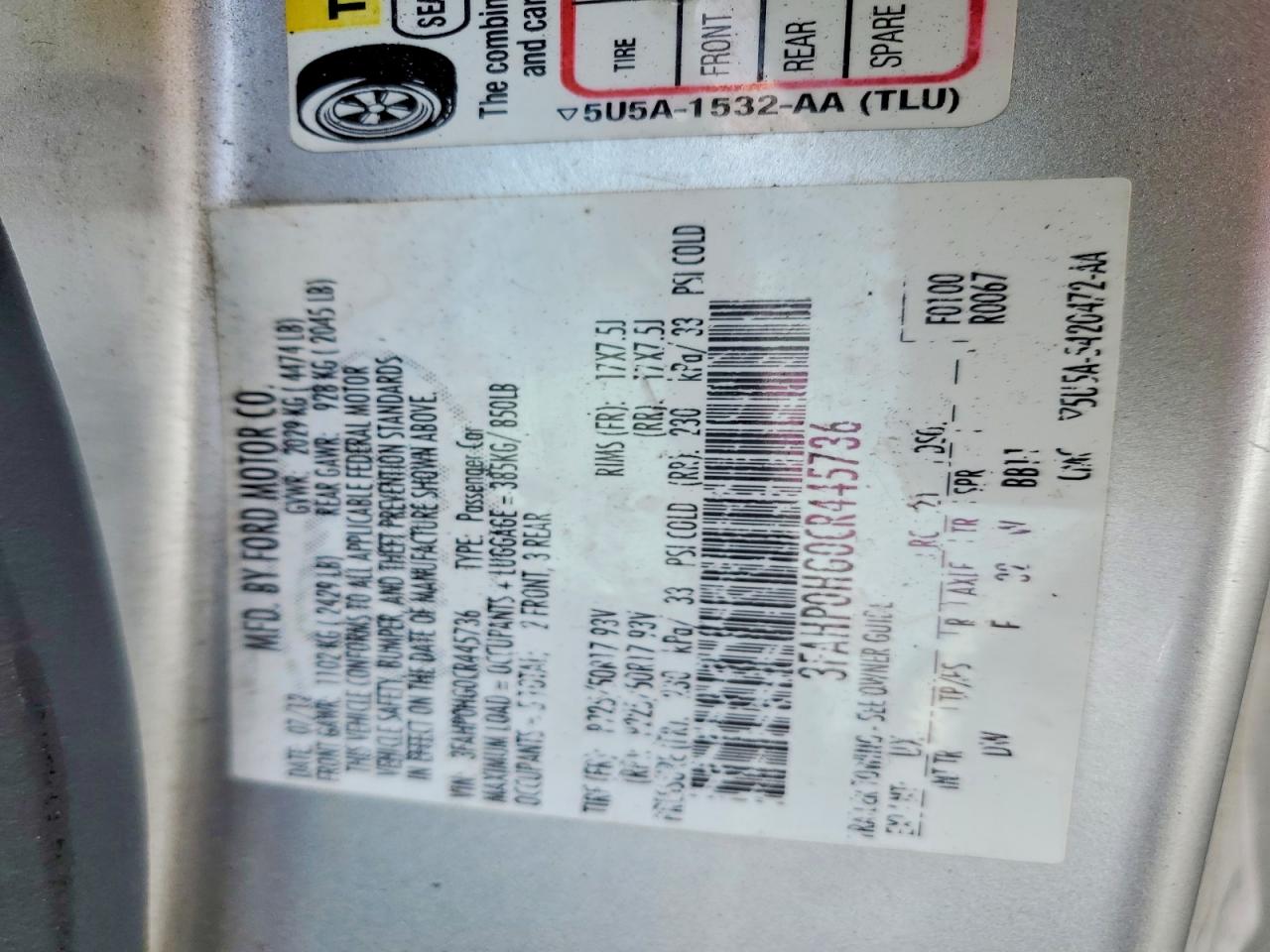 2012 FORD FUSION SE photo 12