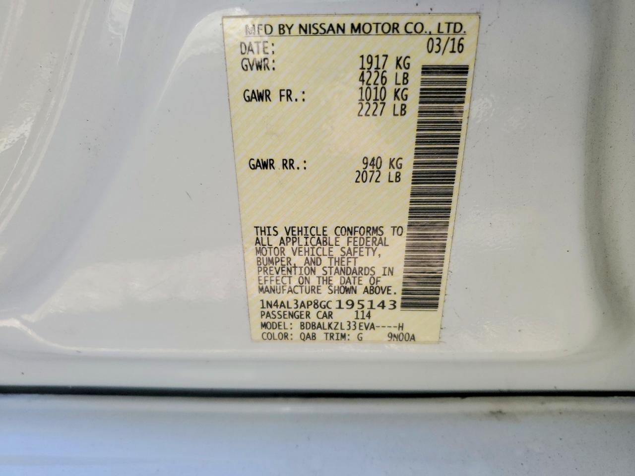 2016 NISSAN ALTIMA 2.5 SV photo 12