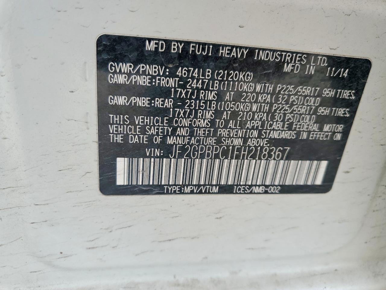 2015 SUBARU XV CROSSTREK 2.0I HYBRID TOURING photo 12