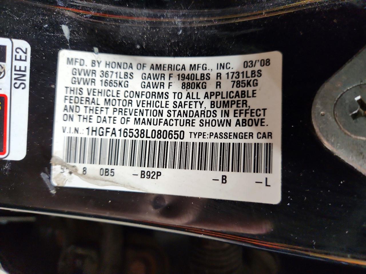 2008 HONDA CIVIC LX photo 13