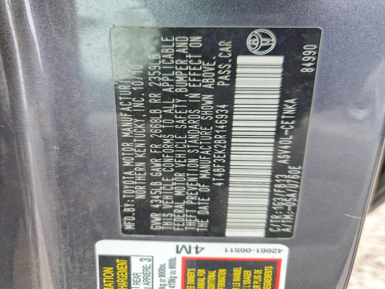2011 TOYOTA CAMRY LE photo 23