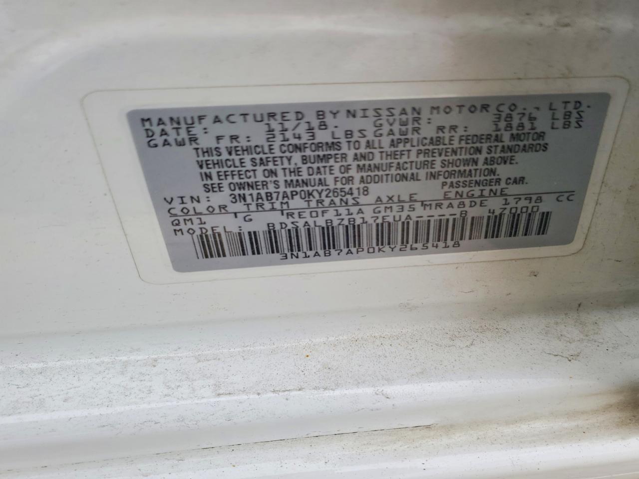 2019 NISSAN SENTRA S photo 12