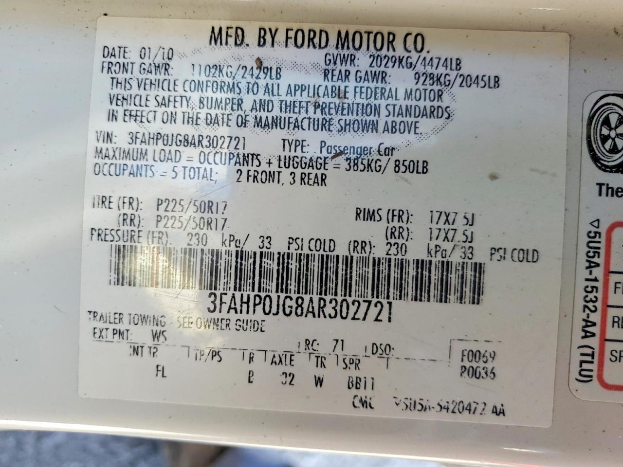 2010 FORD FUSION SEL photo 34