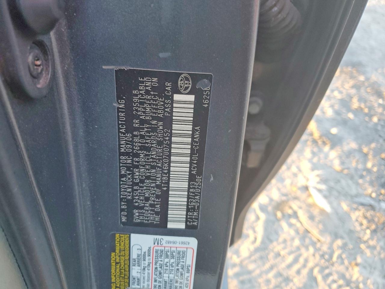 2007 TOYOTA CAMRY LE photo 12