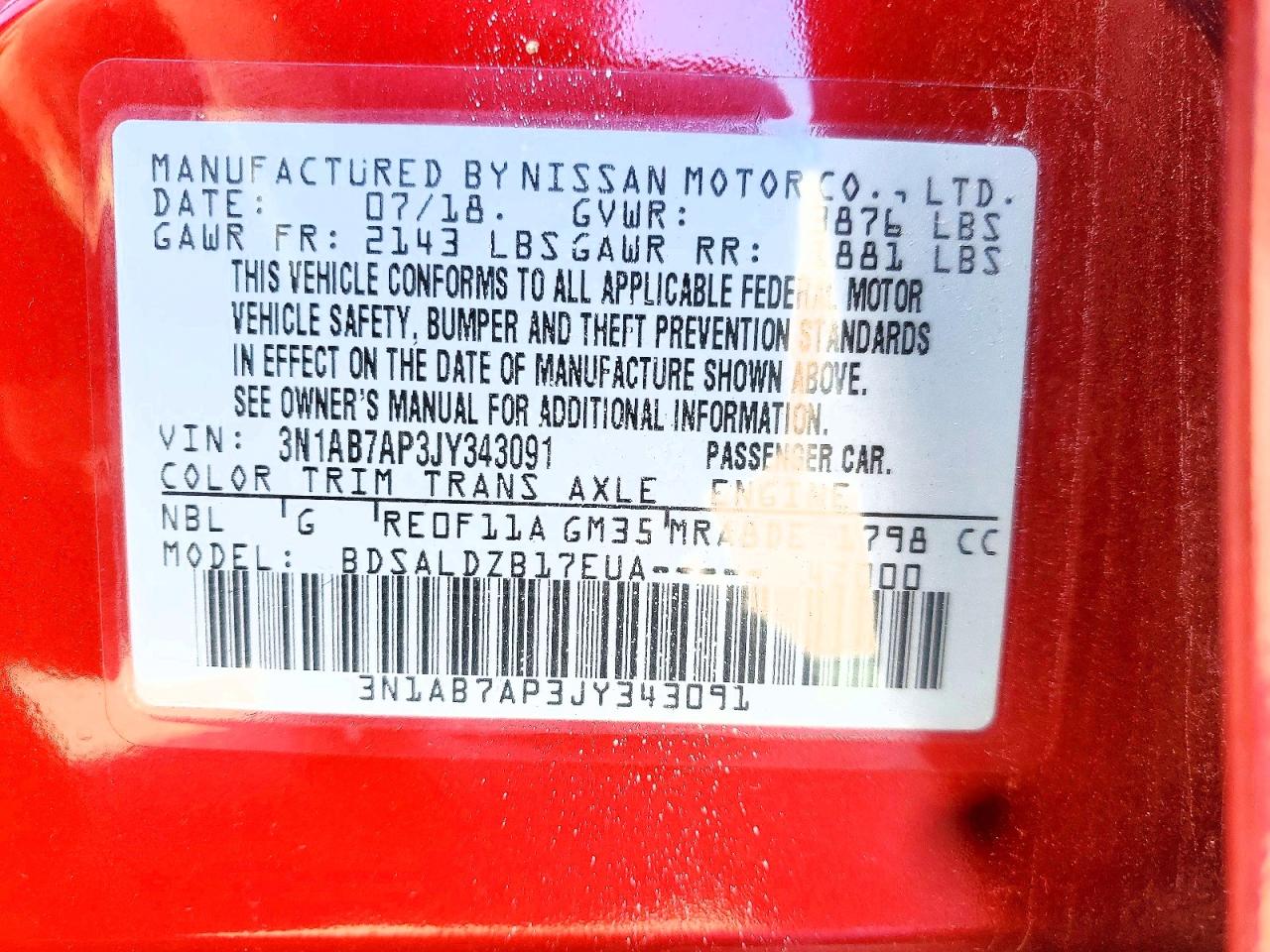 2018 NISSAN SENTRA SV photo 34