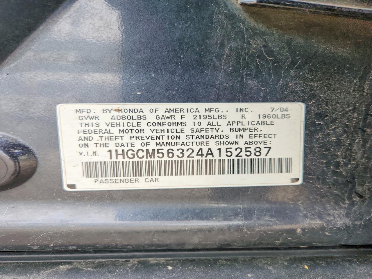 2004 HONDA ACCORD LX photo 34