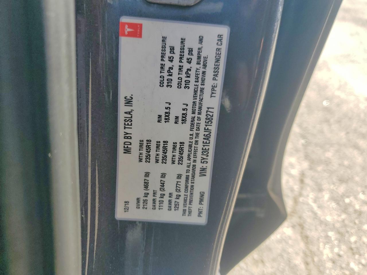 2018 TESLA MODEL 3 photo 13