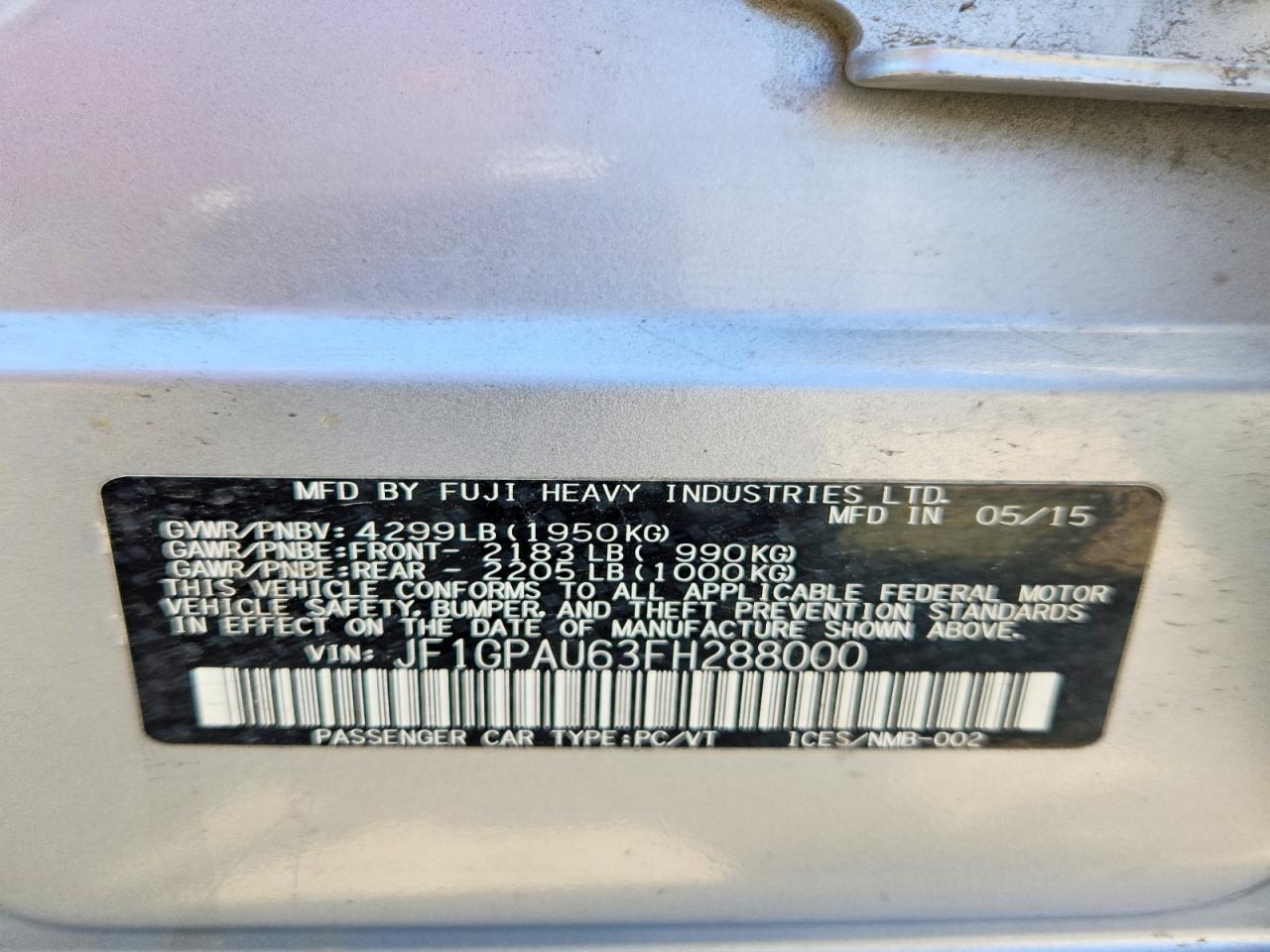 2015 SUBARU IMPREZA SPORT photo 14