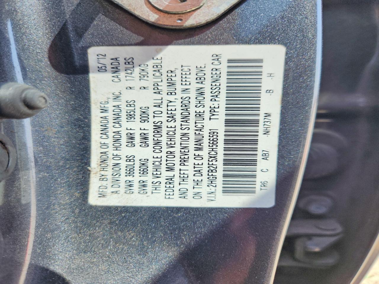 2012 HONDA CIVIC LX photo 23