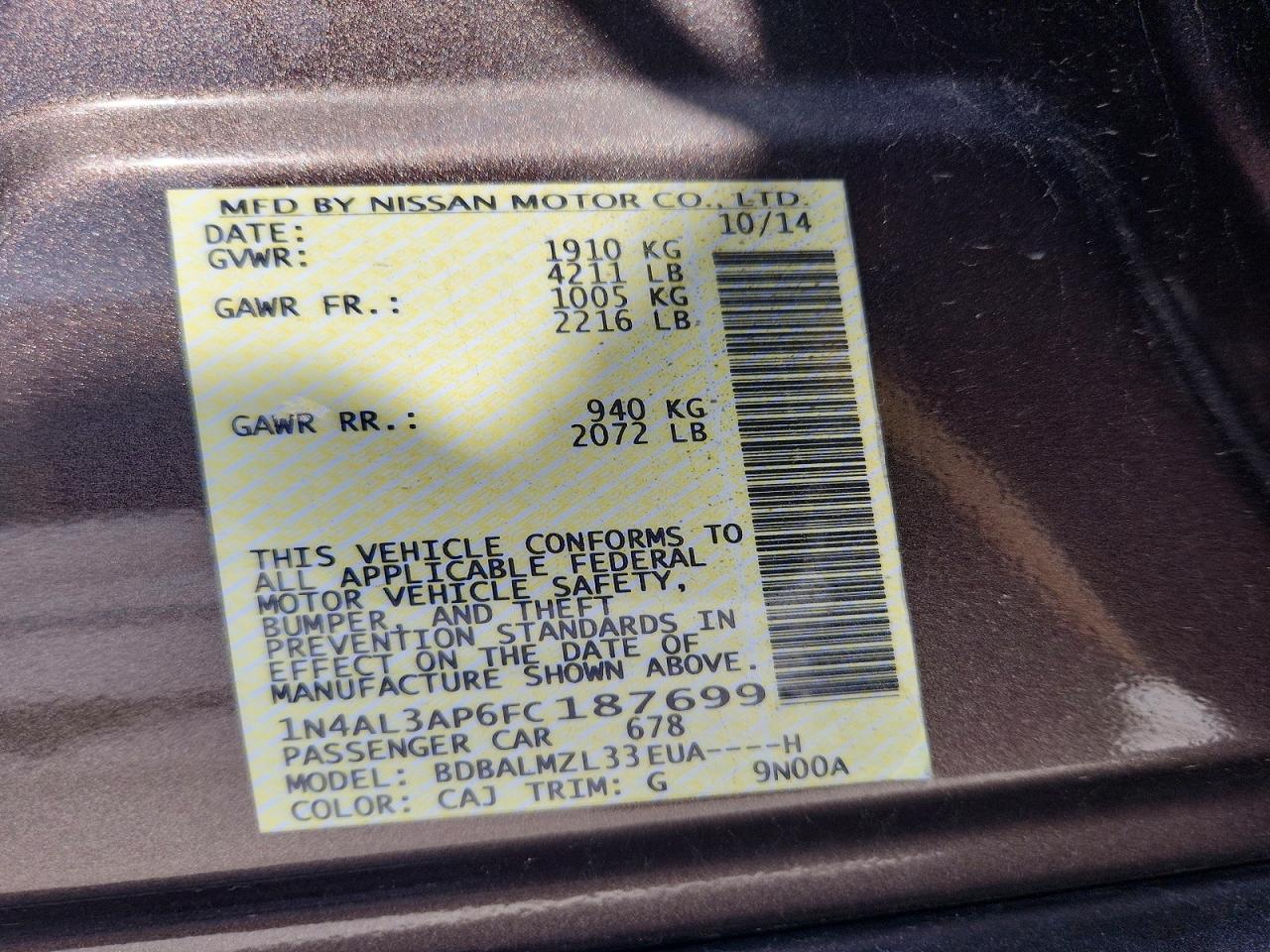 2015 NISSAN ALTIMA 2.5 SV photo 34
