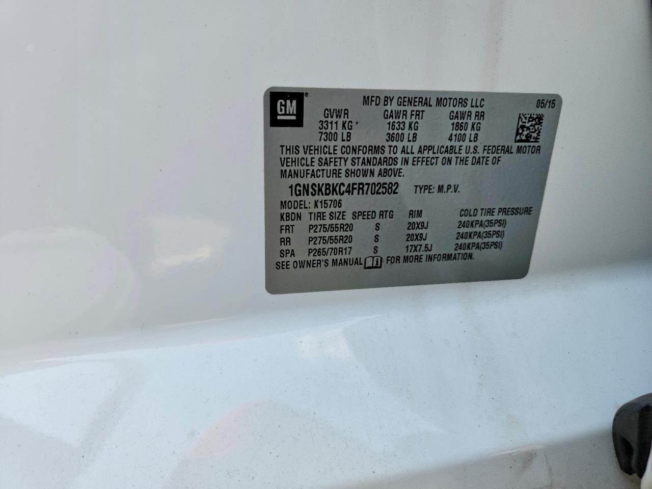 2015 CHEVROLET TAHOE K1500 LT photo 25