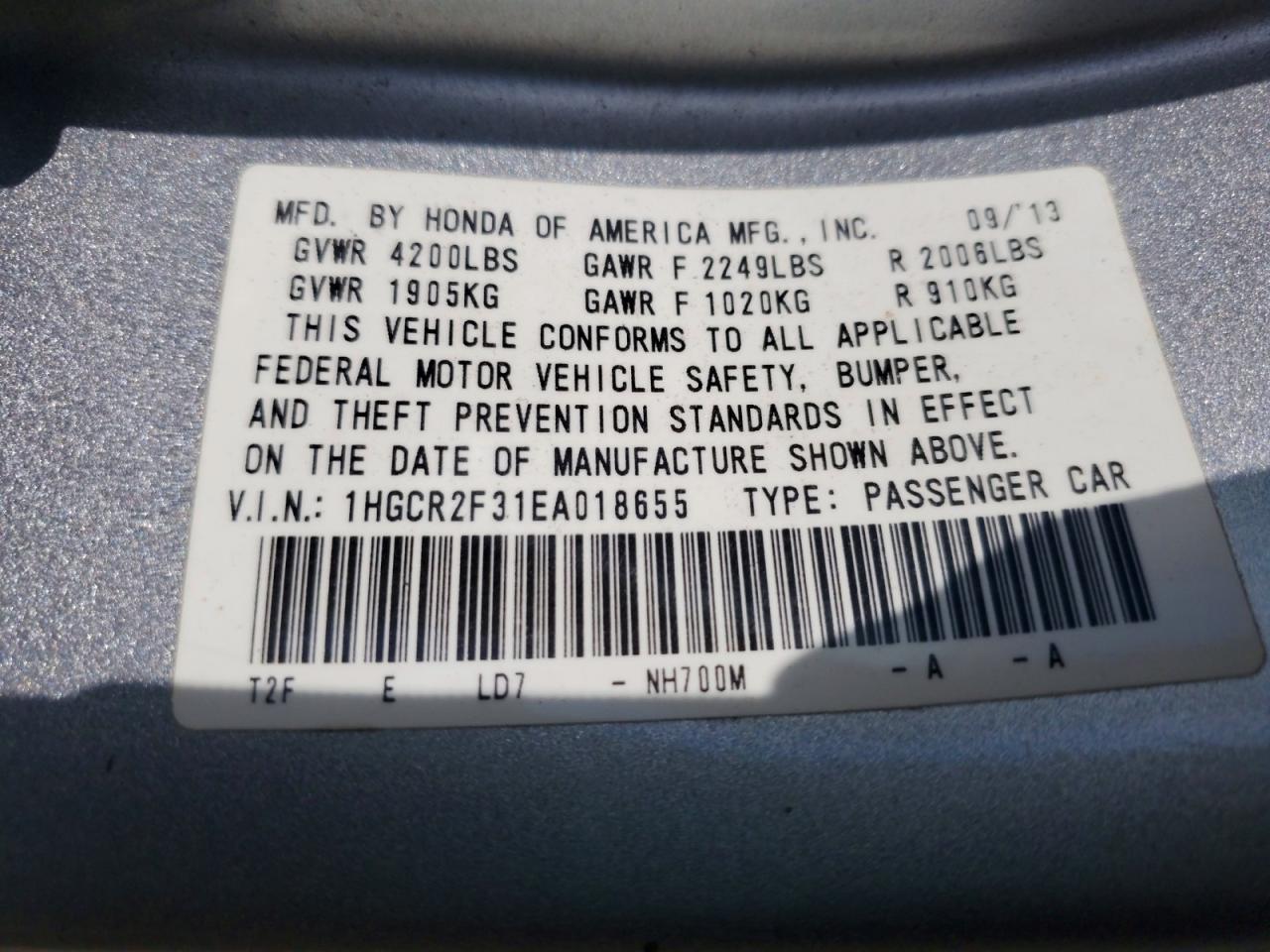 2014 HONDA ACCORD LX photo 12