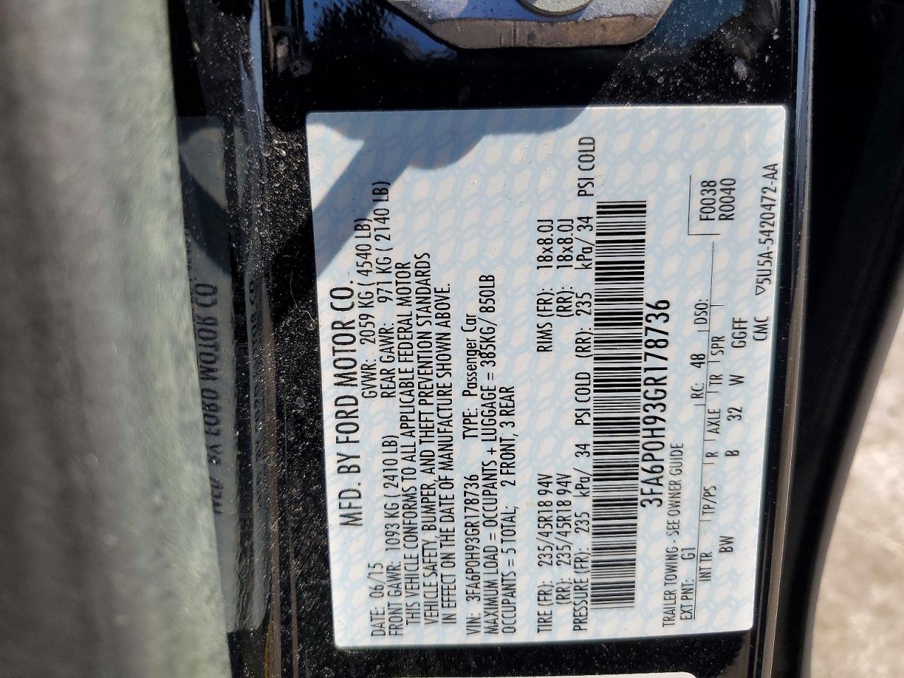 2016 FORD FUSION SE photo 23