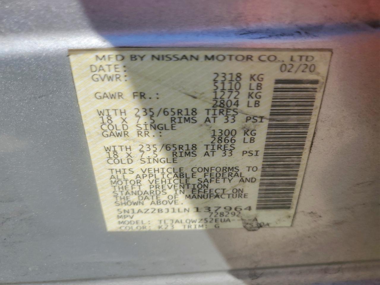 2020 NISSAN MURANO SV photo 14