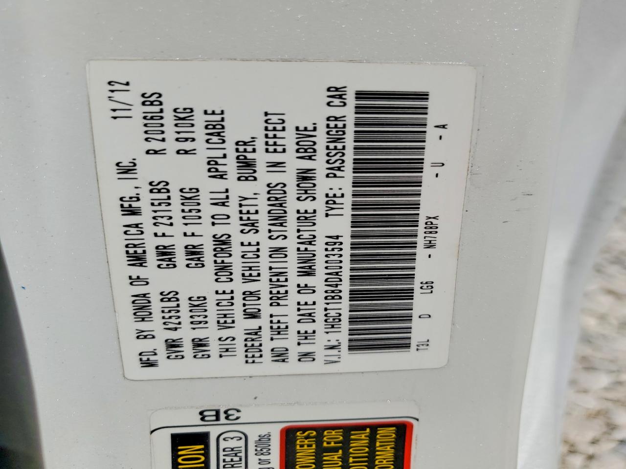 2013 HONDA ACCORD EXL photo 12