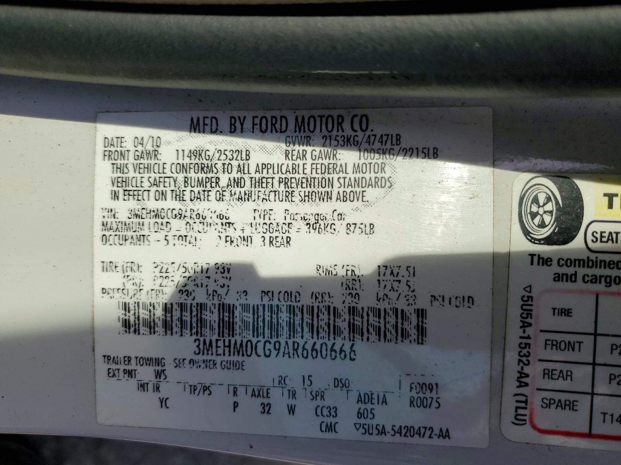 2010 MERCURY MILAN PREMIER photo 34