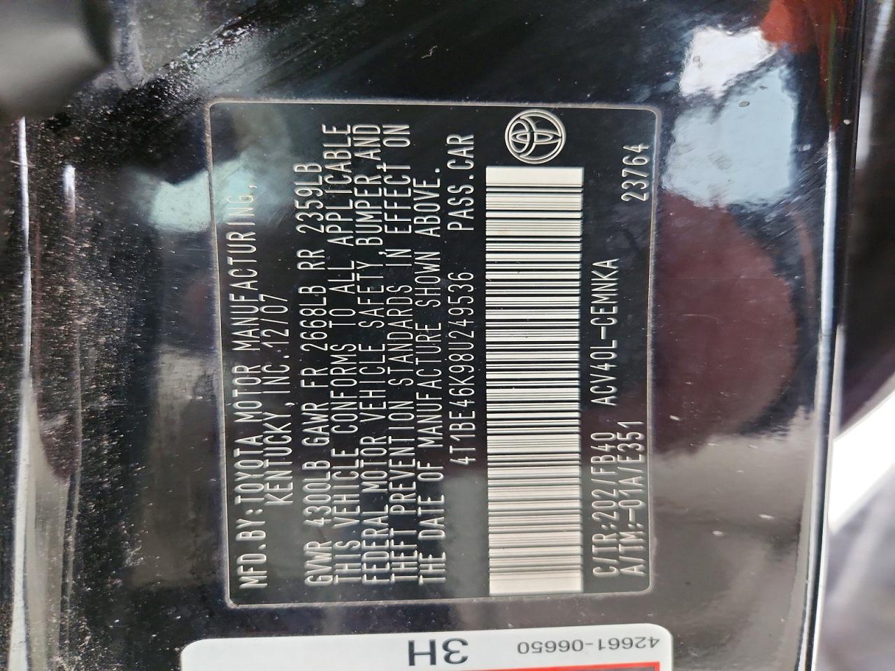 2008 TOYOTA CAMRY BASE photo 13