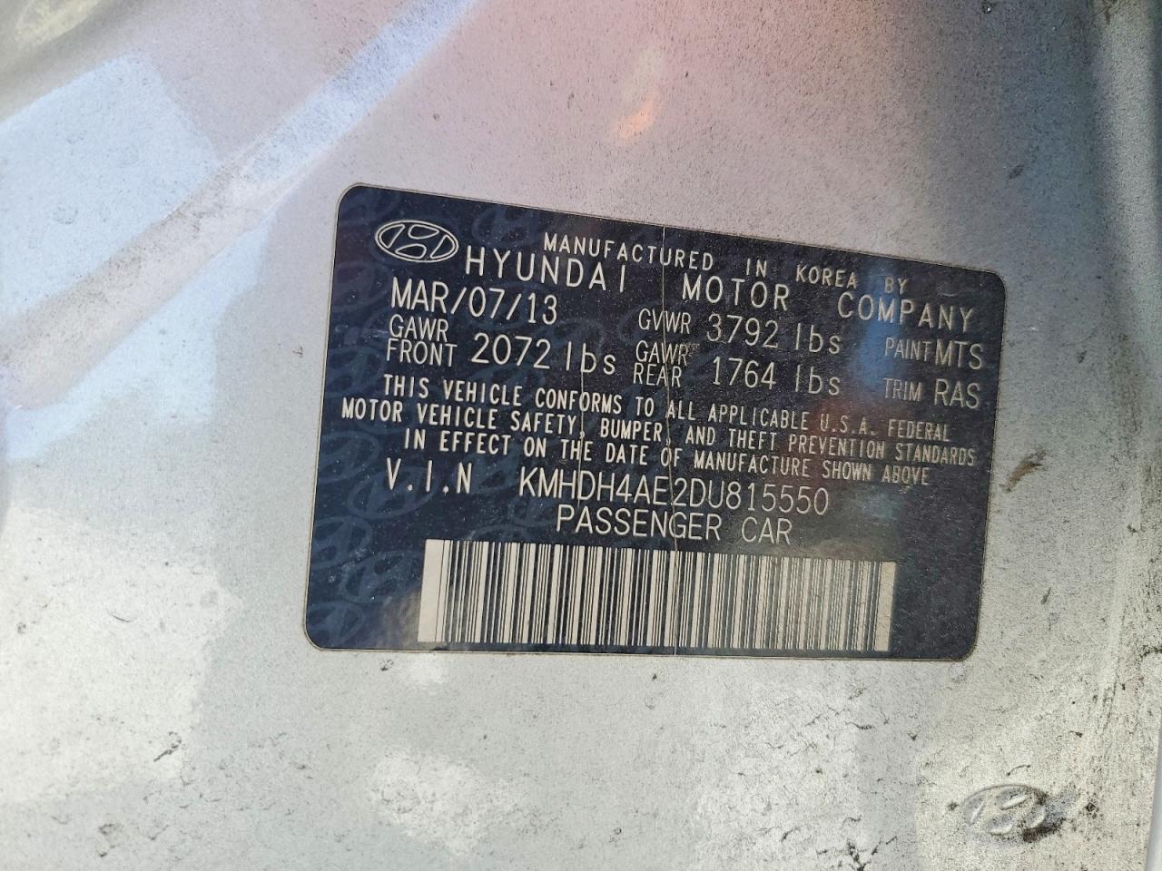 2013 HYUNDAI ELANTRA GLS photo 12