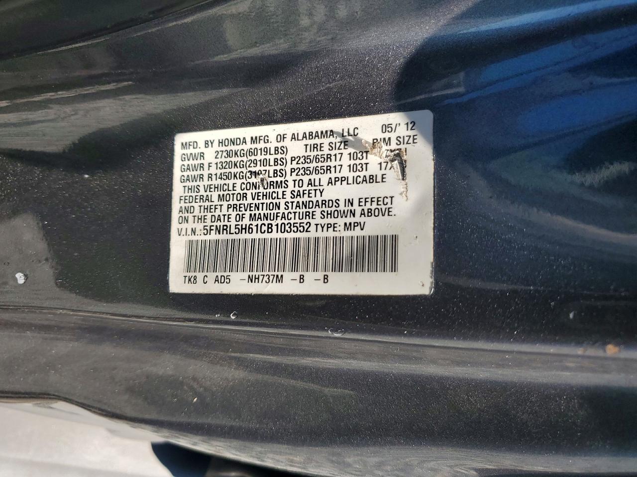 2012 HONDA ODYSSEY EXL photo 37