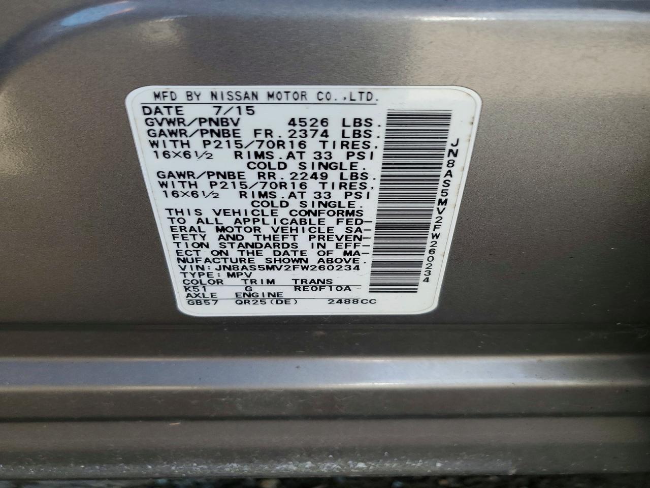 2015 NISSAN ROGUE SELECT S photo 13
