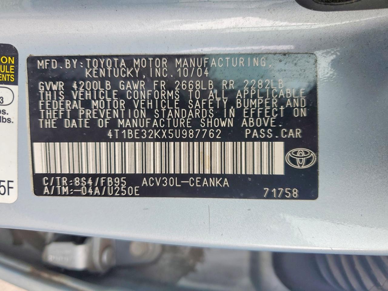 2005 TOYOTA CAMRY LE photo 12