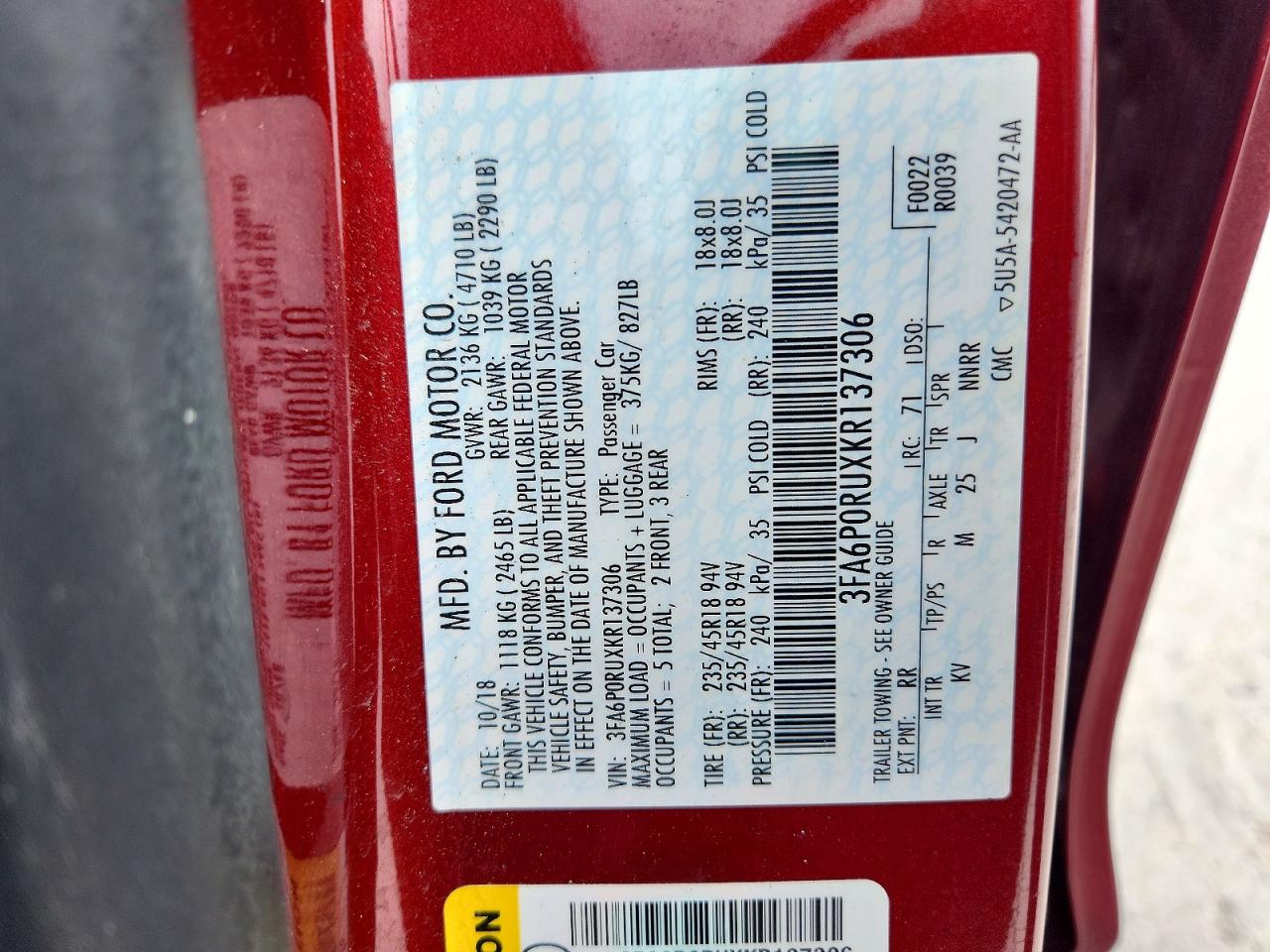 2019 FORD FUSION TITANIUM photo 12