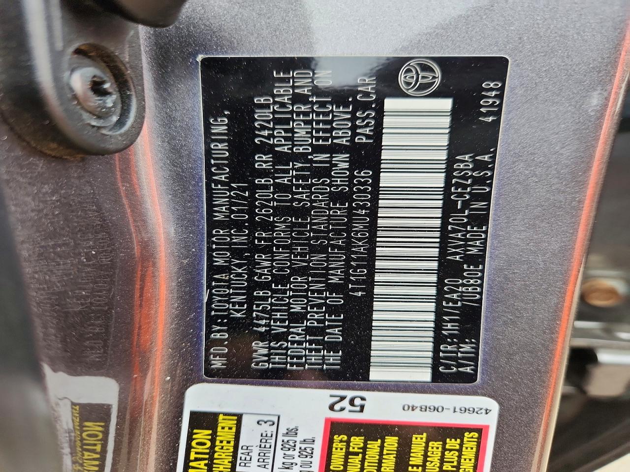 2021 TOYOTA CAMRY SE photo 37