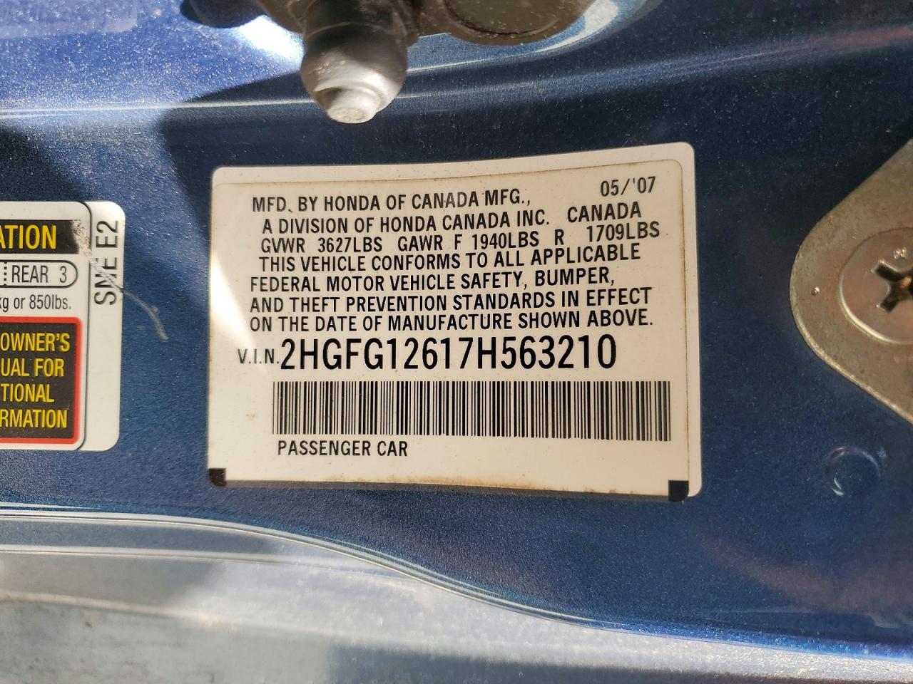 2007 HONDA CIVIC LX photo 34