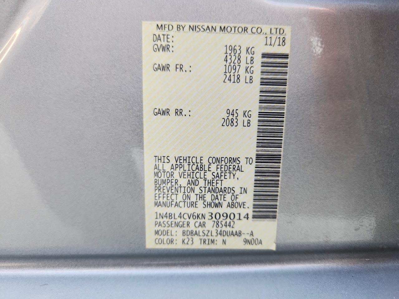 2019 NISSAN ALTIMA 2.5 SR photo 23