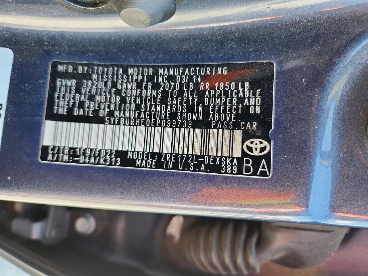 2014 TOYOTA COROLLA S photo 12