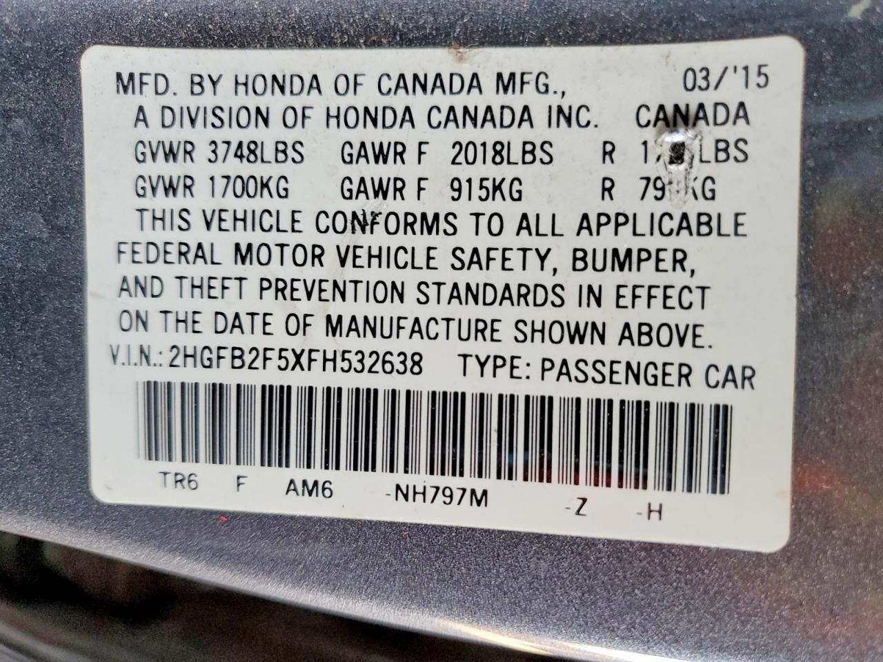 2015 HONDA CIVIC LX photo 23