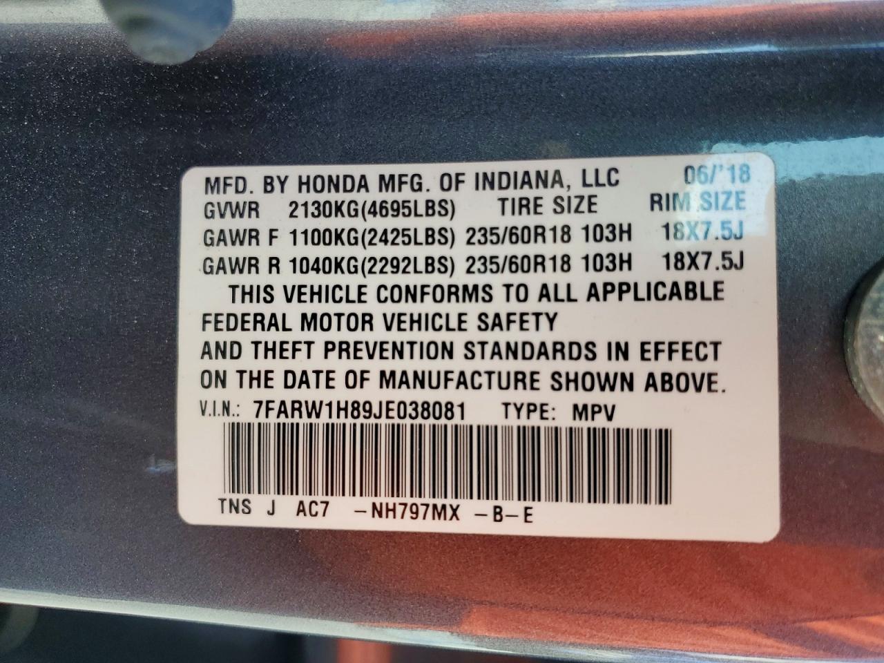2018 HONDA CR-V EXL photo 13