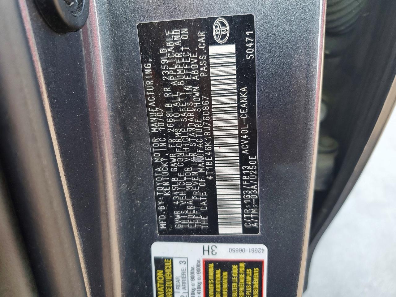 2008 TOYOTA CAMRY LE photo 34
