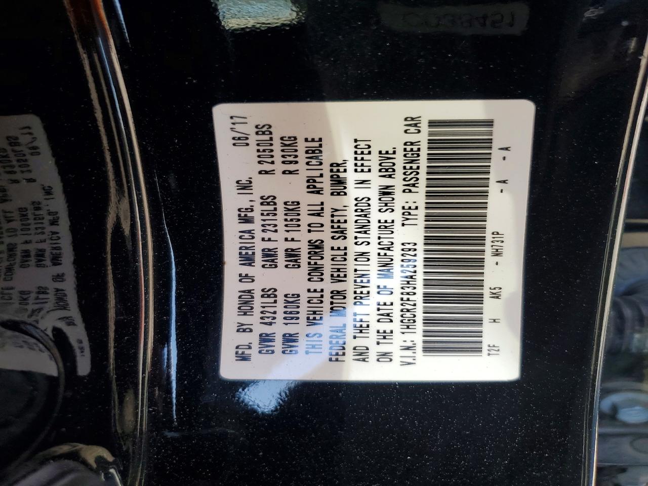 2017 HONDA ACCORD EXL photo 12