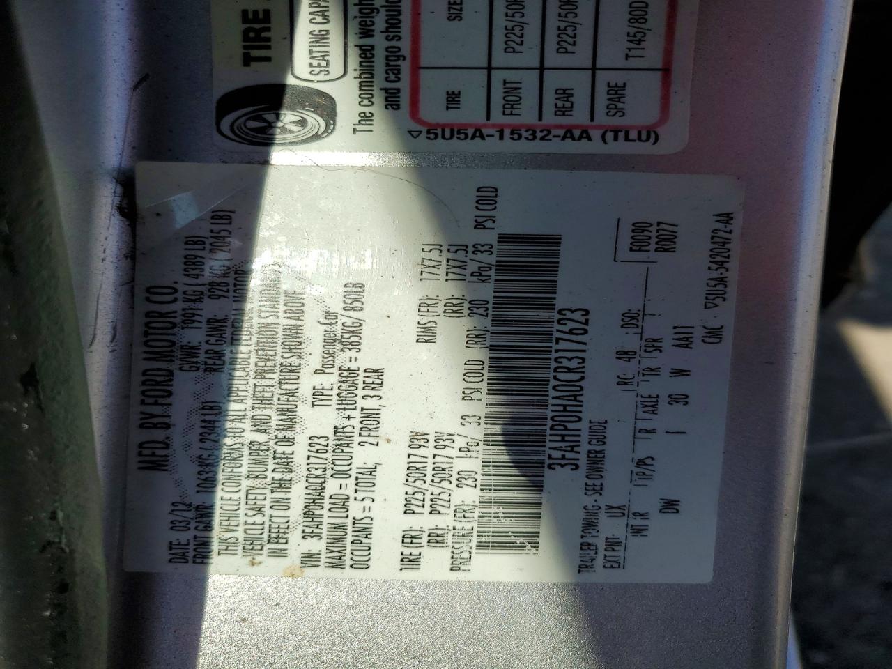 2012 FORD FUSION SE photo 23