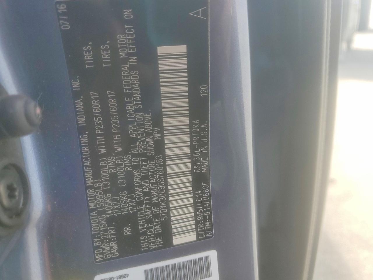 2016 TOYOTA SIENNA XLE 8-PASSENGER photo 27