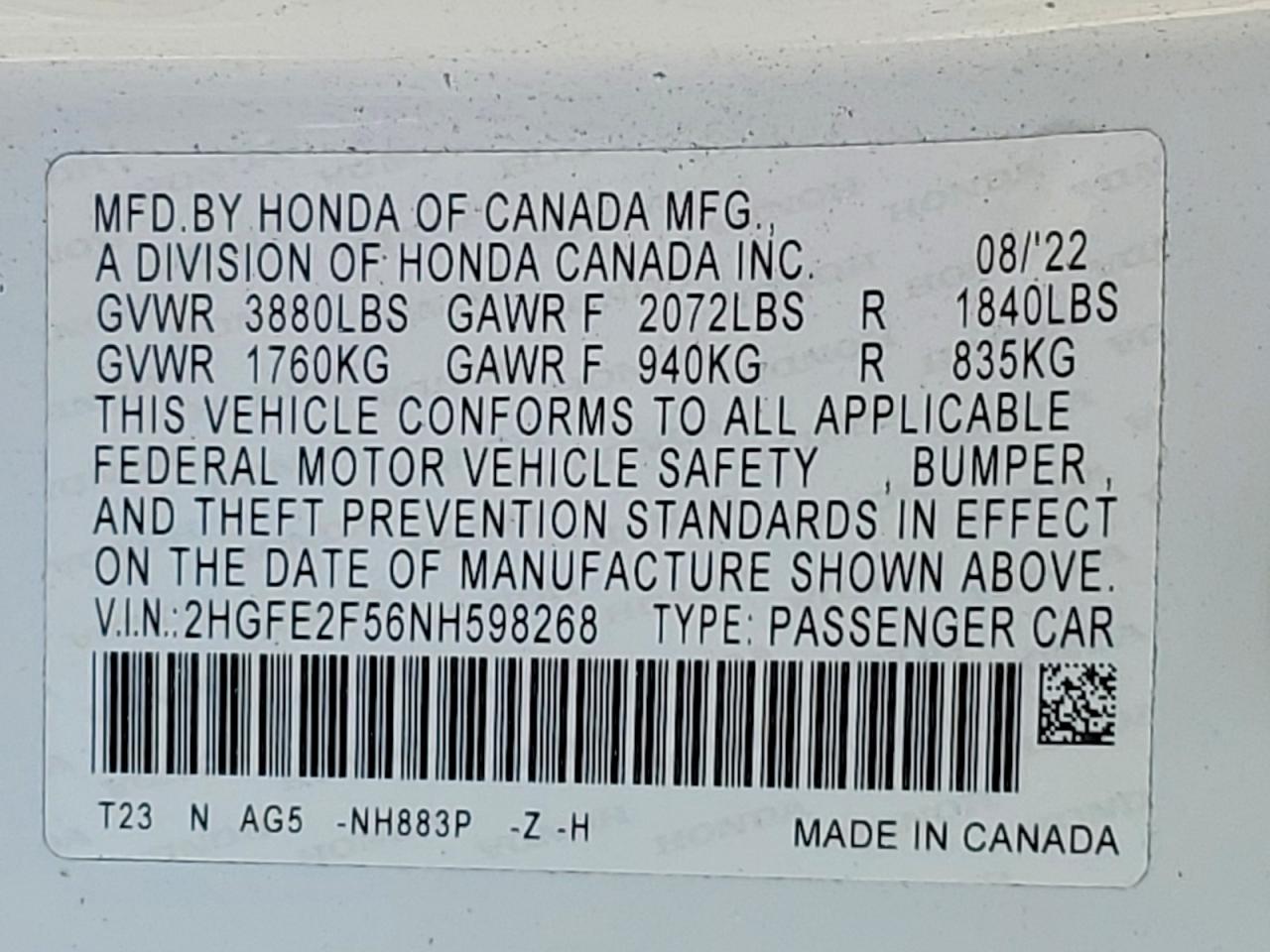 2022 HONDA CIVIC SPORT photo 12
