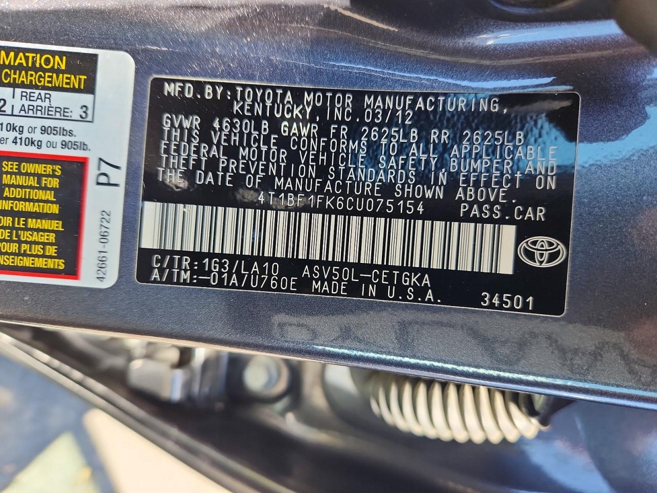 2012 TOYOTA CAMRY XLE photo 37
