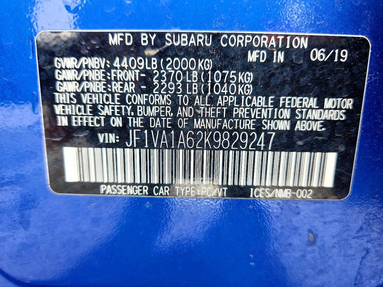 2019 SUBARU WRX photo 12