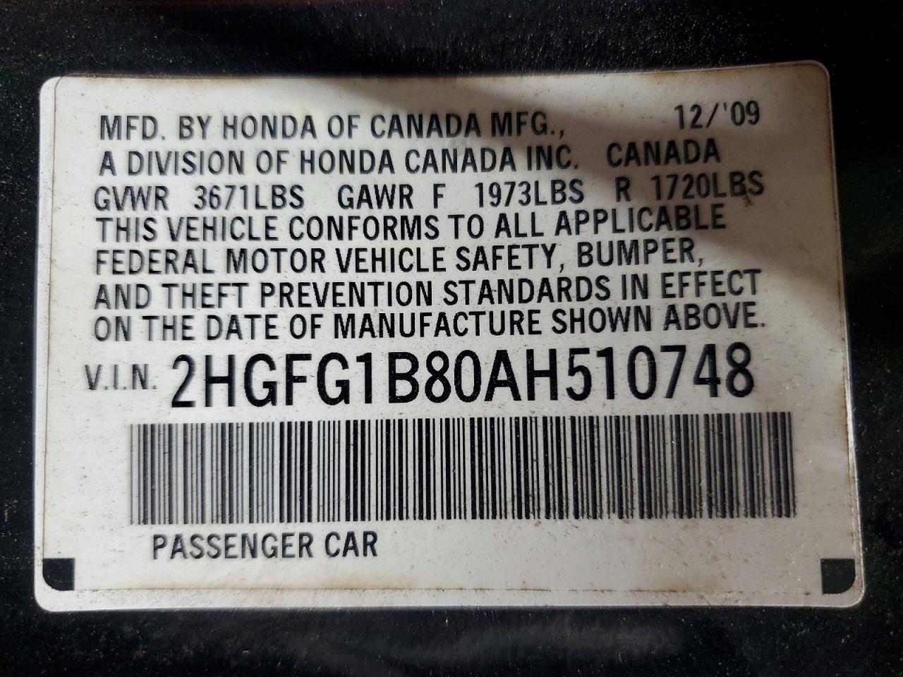 2010 HONDA CIVIC EX photo 12