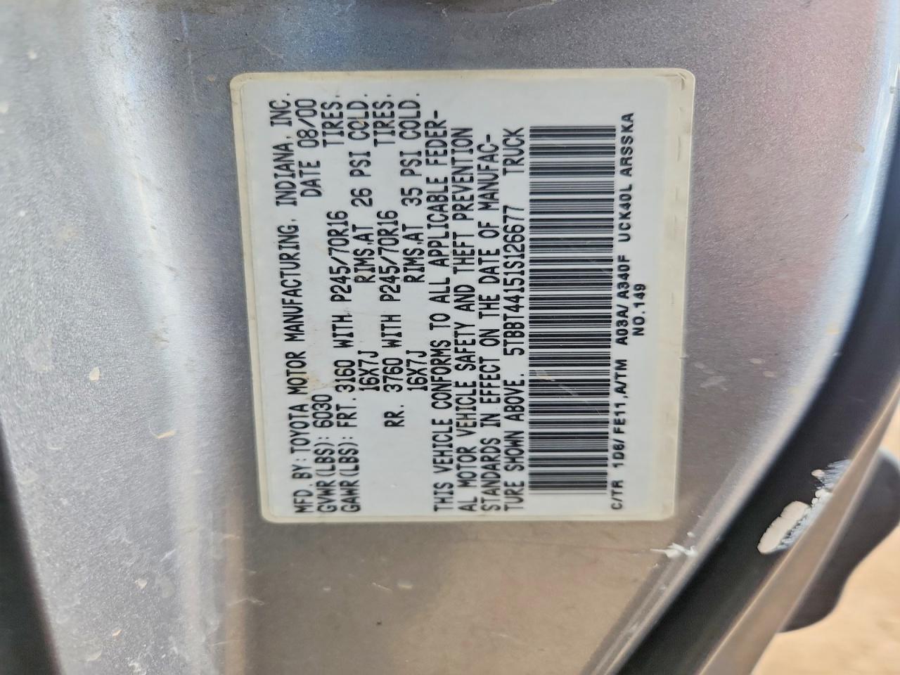 2001 TOYOTA TUNDRA SR5 photo 23