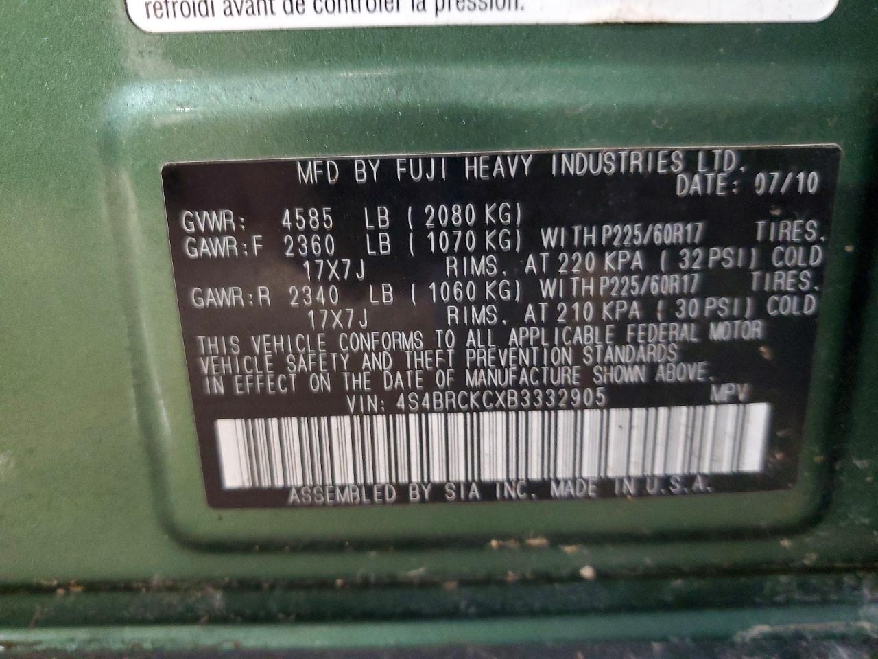 2011 SUBARU OUTBACK 2.5I LIMITED photo 12