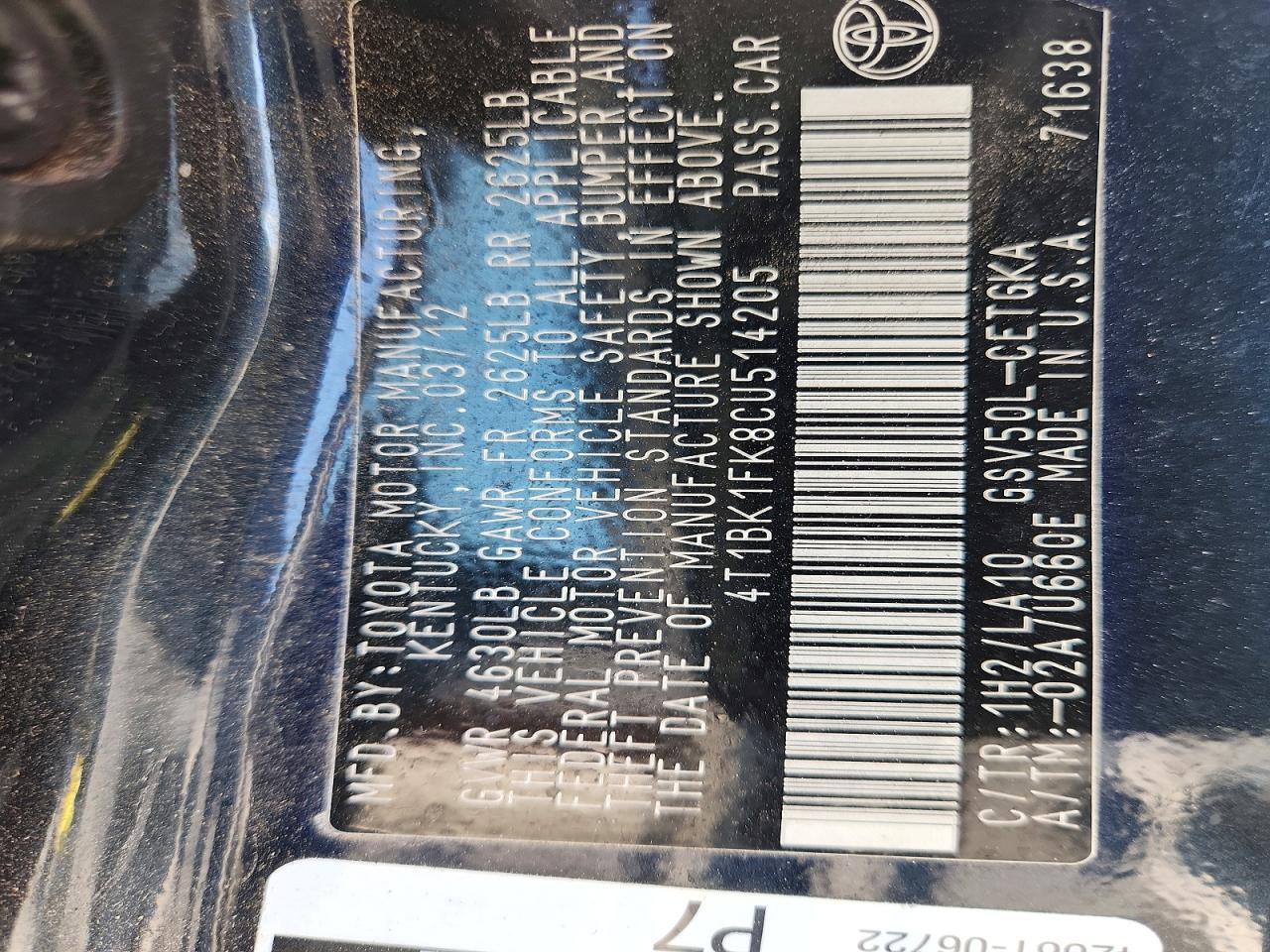 2012 TOYOTA CAMRY XLE V6 photo 25