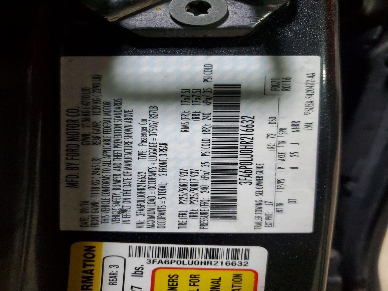2017 FORD FUSION SE HYBRID photo 12