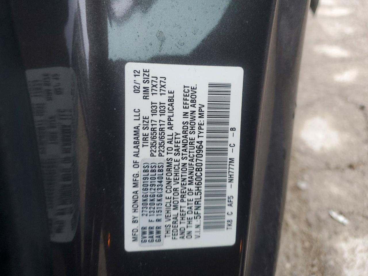 2012 HONDA ODYSSEY EXL photo 13