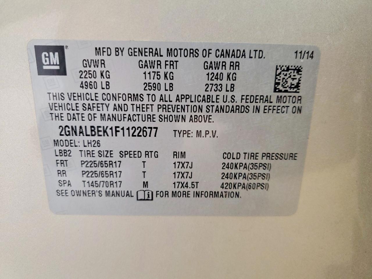 2015 CHEVROLET EQUINOX LT photo 13