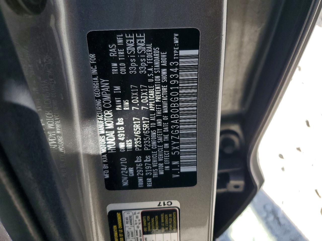 2011 HYUNDAI SANTA FE GLS photo 37