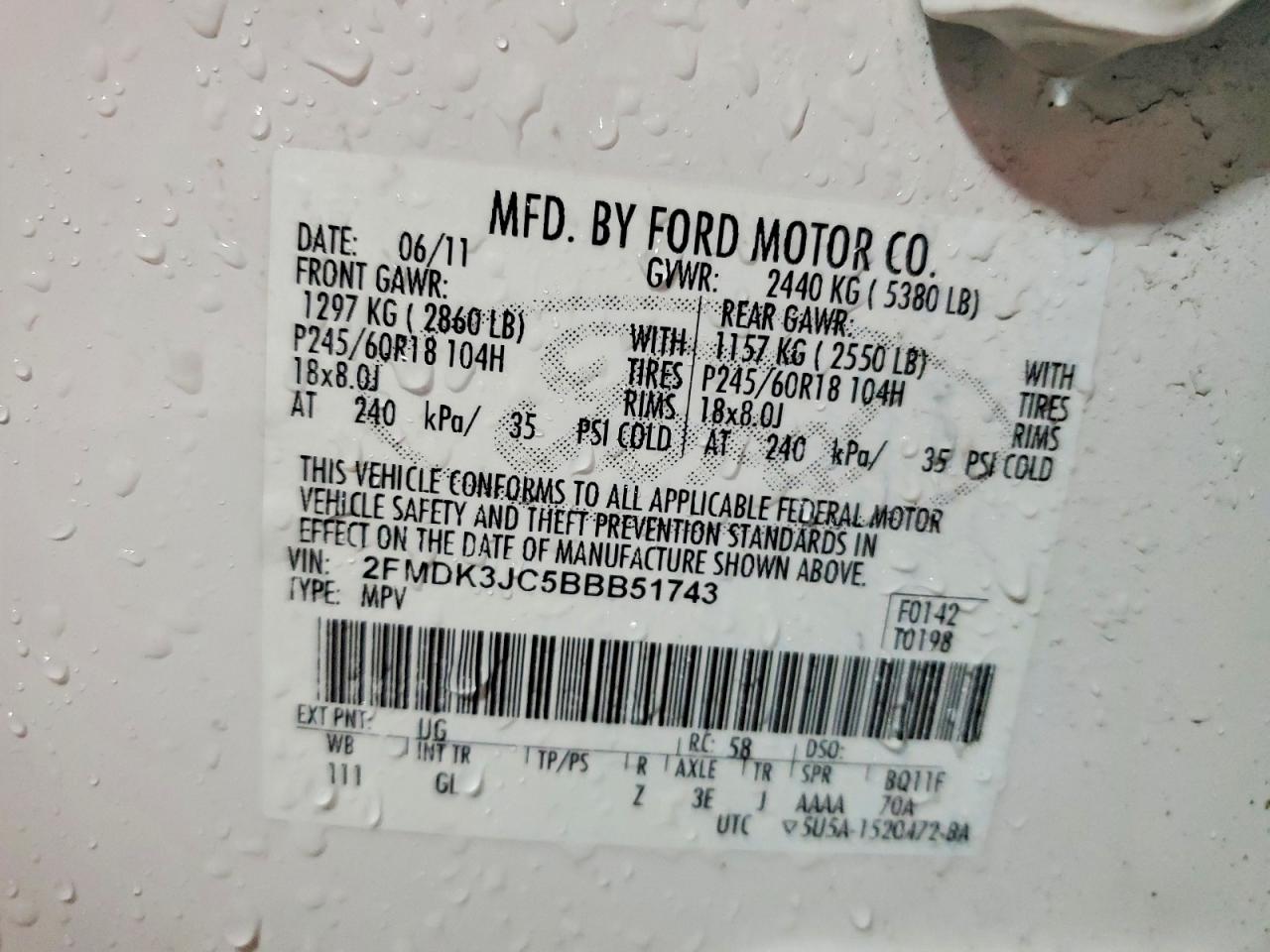 2011 FORD EDGE SEL photo 37