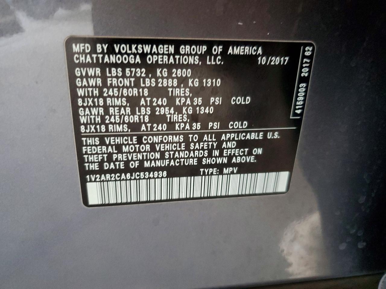 2018 VOLKSWAGEN ATLAS S photo 12