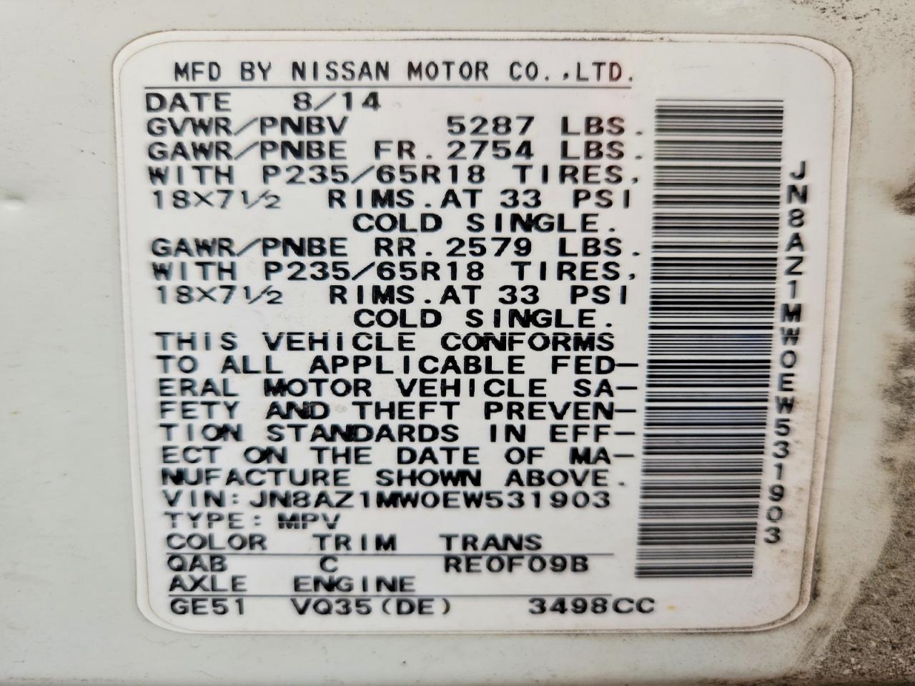 2014 NISSAN MURANO SV photo 13